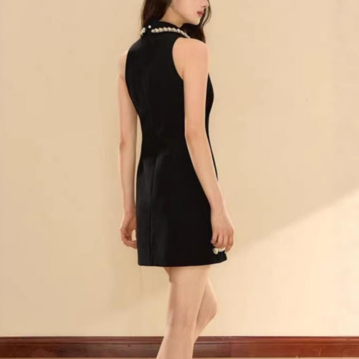 French-Style Chanel-Inspired Dress with a High-End Feel, Elegant Beaded Cocktail Dress, Sleeveless Tank Dress, Waist-Cinching Bodycon Dress