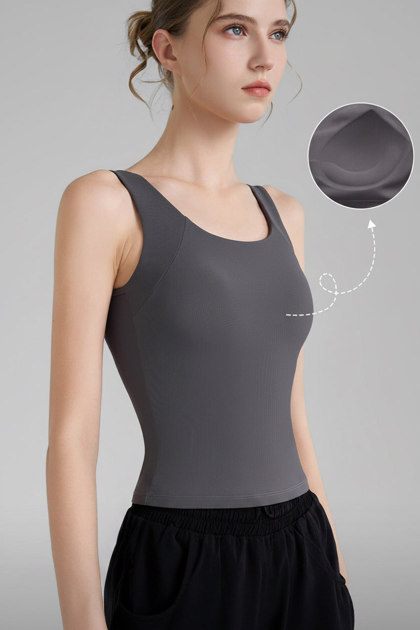 High-Intensity Threaded Sports Vest for Women with Fixed Cups, U-Neck, New Autumn Yoga Wear, Beautiful Back Design, Outerwear Fitness Top
