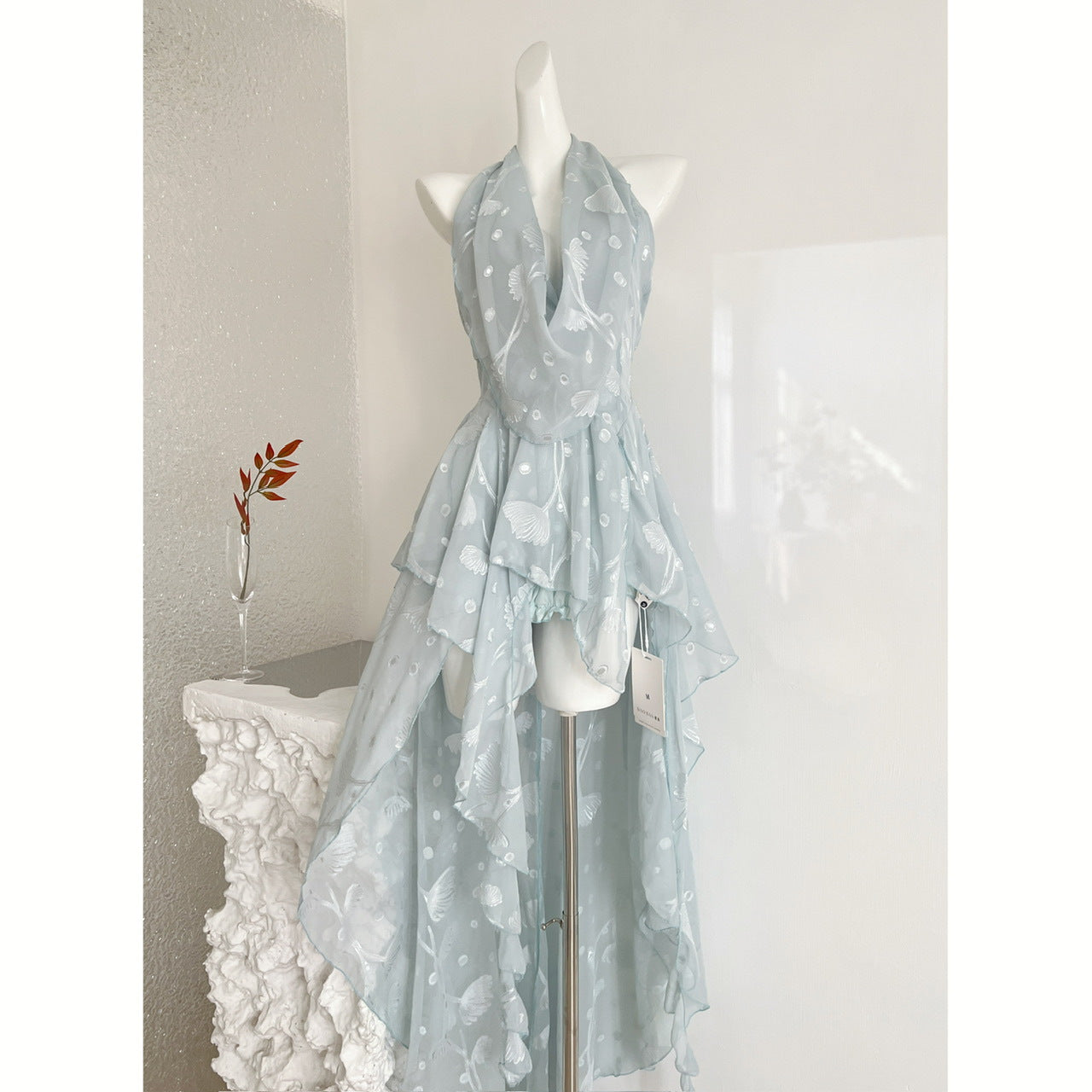 Temple Sunset Vine 2026 New Style Elegant High-Waisted Slimming Patchwork Fishtail Long Halter Neck Dress for Summer