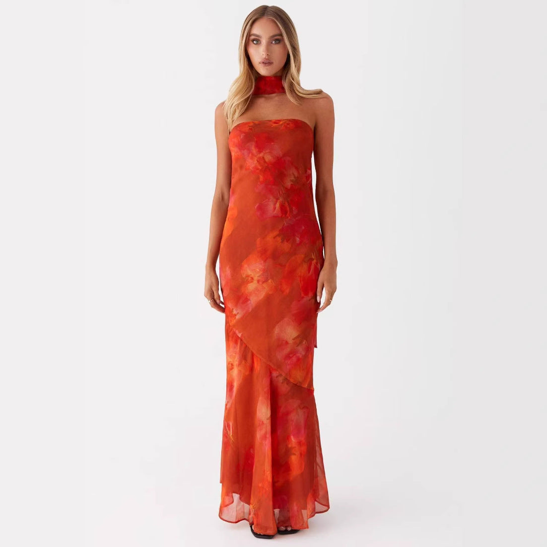 Tea Break Beautiful French Style Elegant Floral Multi-color Sling Seaside Holiday Fishtail dress Tight Waist Sanya Slimming Sand