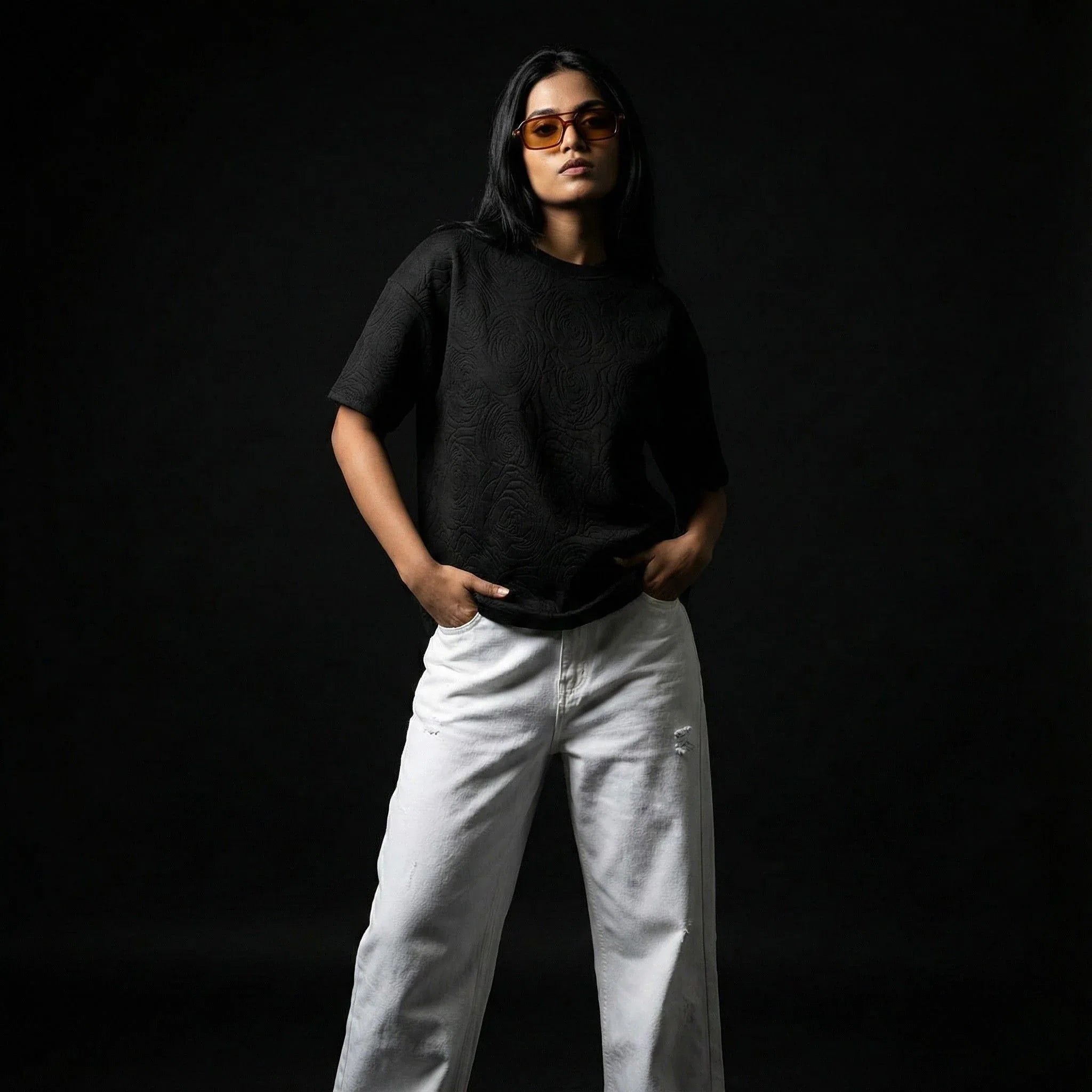 Rose Midnight Embossed Drop Shoulder Tee