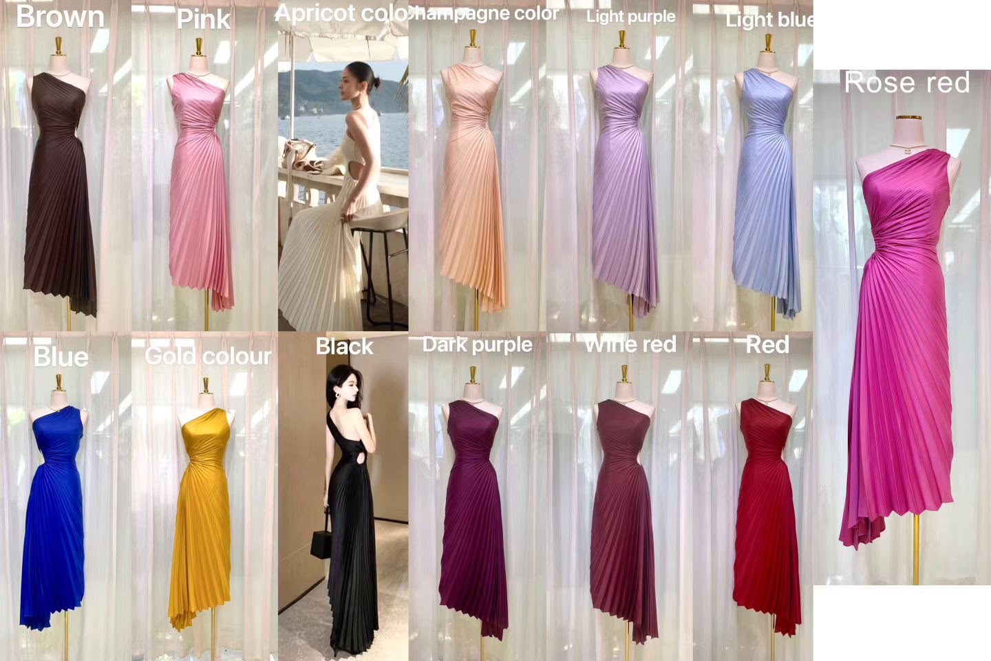 One shoulder pleated dress with waist keyhole