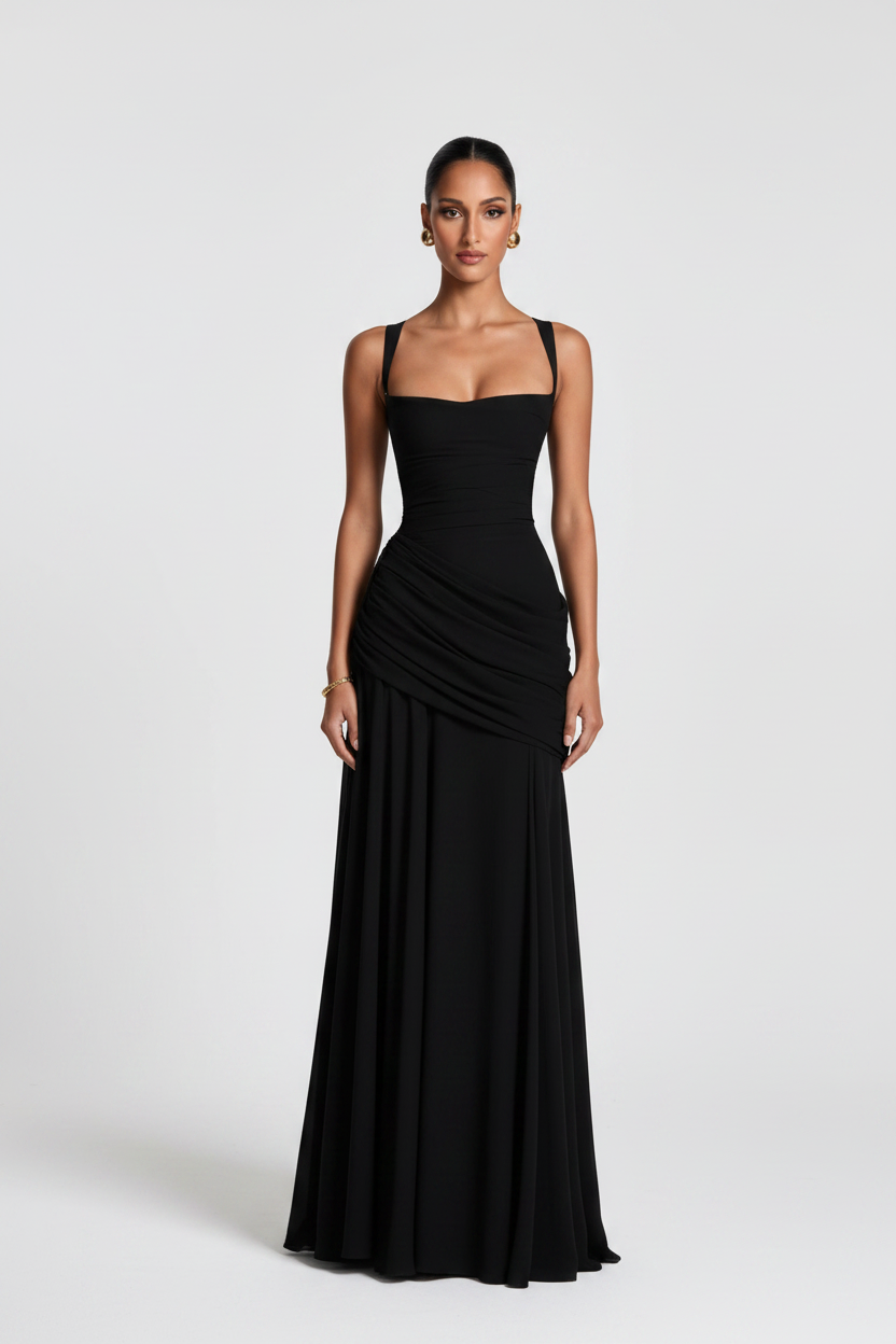 Black Ruched Maxi Gown