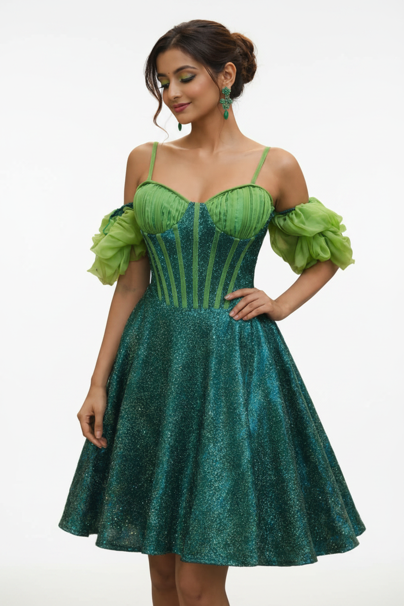 Glitter Off-Shoulder Corset Mini Dress
