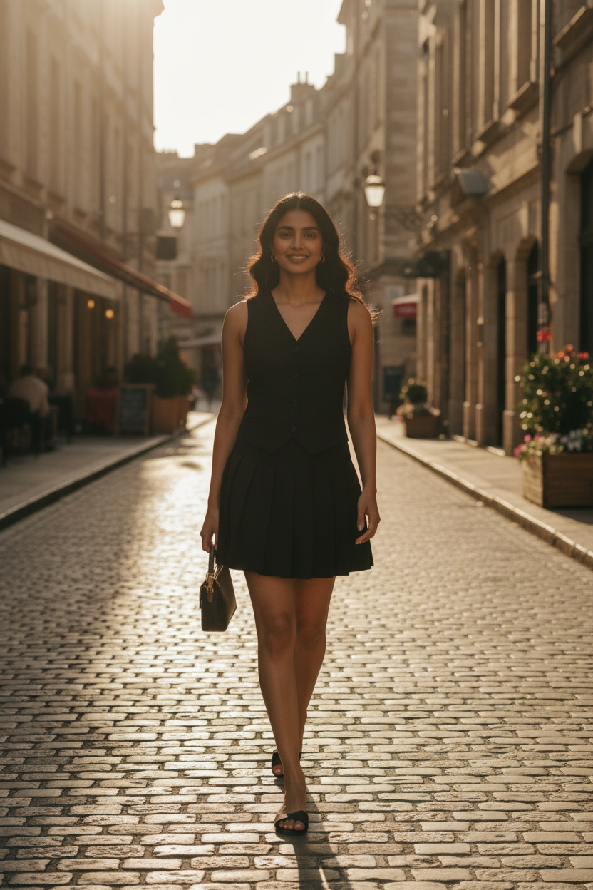 Classic Pleated Vest Dress – Street Style