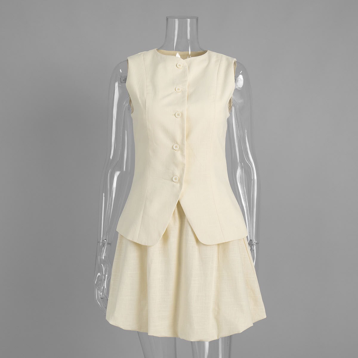 Linen Blend Vest & Bubble Mini Skirt Co-ord Set