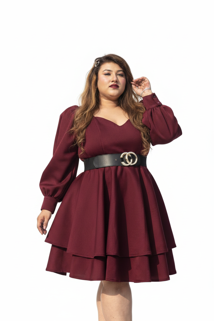 Women’s Tiered Mini Skater Dress with Puff Sleeves – Sweetheart Neckline Party Wear