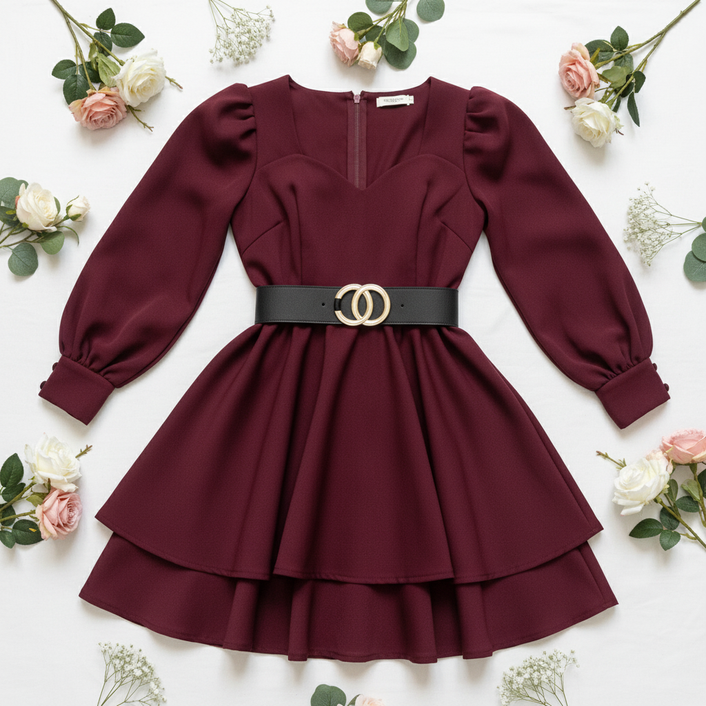 Women’s Tiered Mini Skater Dress with Puff Sleeves – Sweetheart Neckline Party Wear