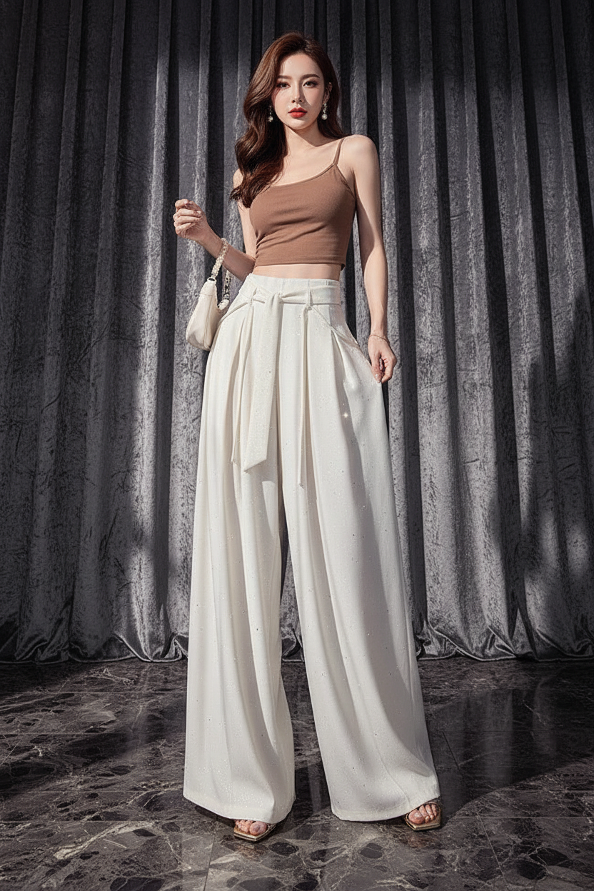 Glitter High Waist Wide Leg Trousers