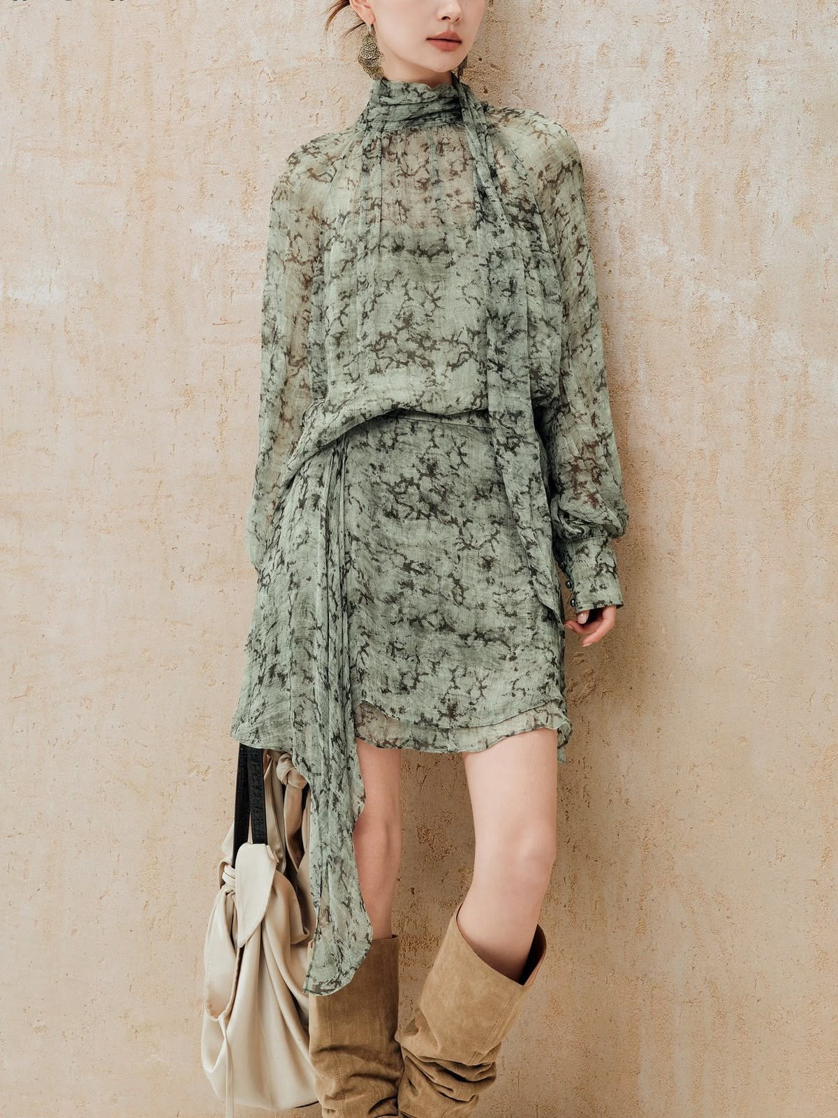 Sage Green Floral Chiffon Co-ord Set