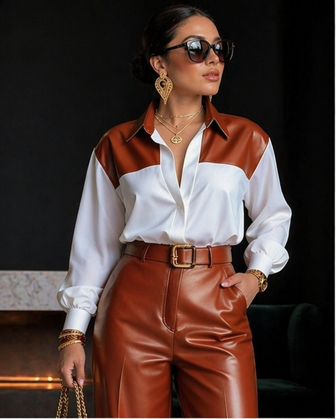 Women's Color Block Shirt & High-Waisted Pants (Pre-Order Only)