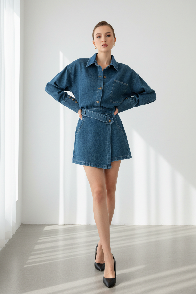 Verona Minimal Oversized Denim Co-ord – Model Shot