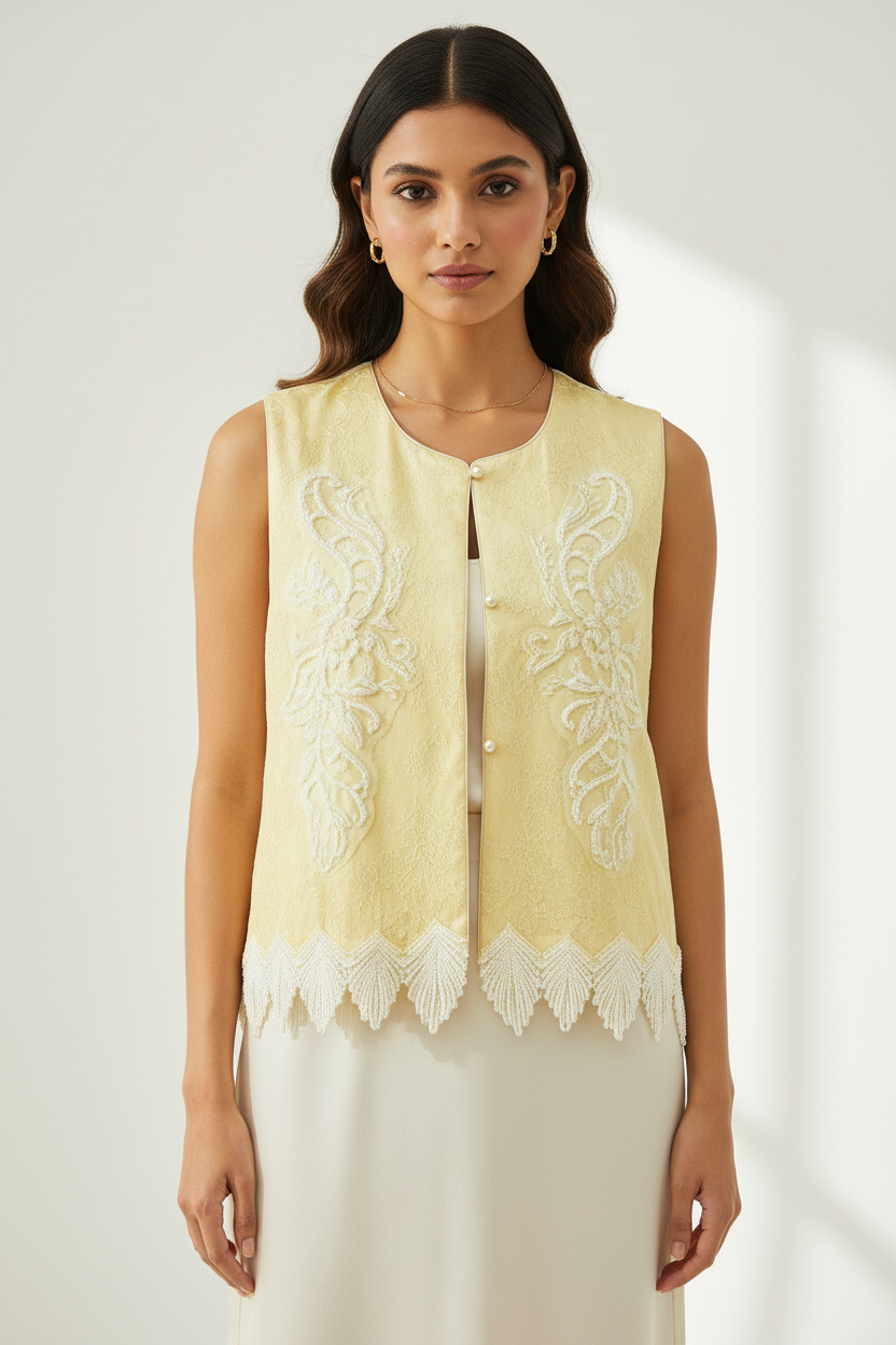 Ivory Embroidered Lace Vest