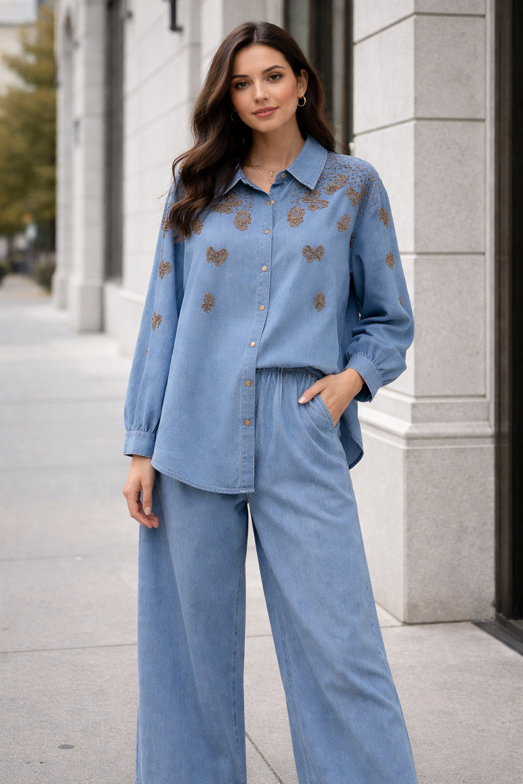 Butterfly Bloom Denim Co-ord Set