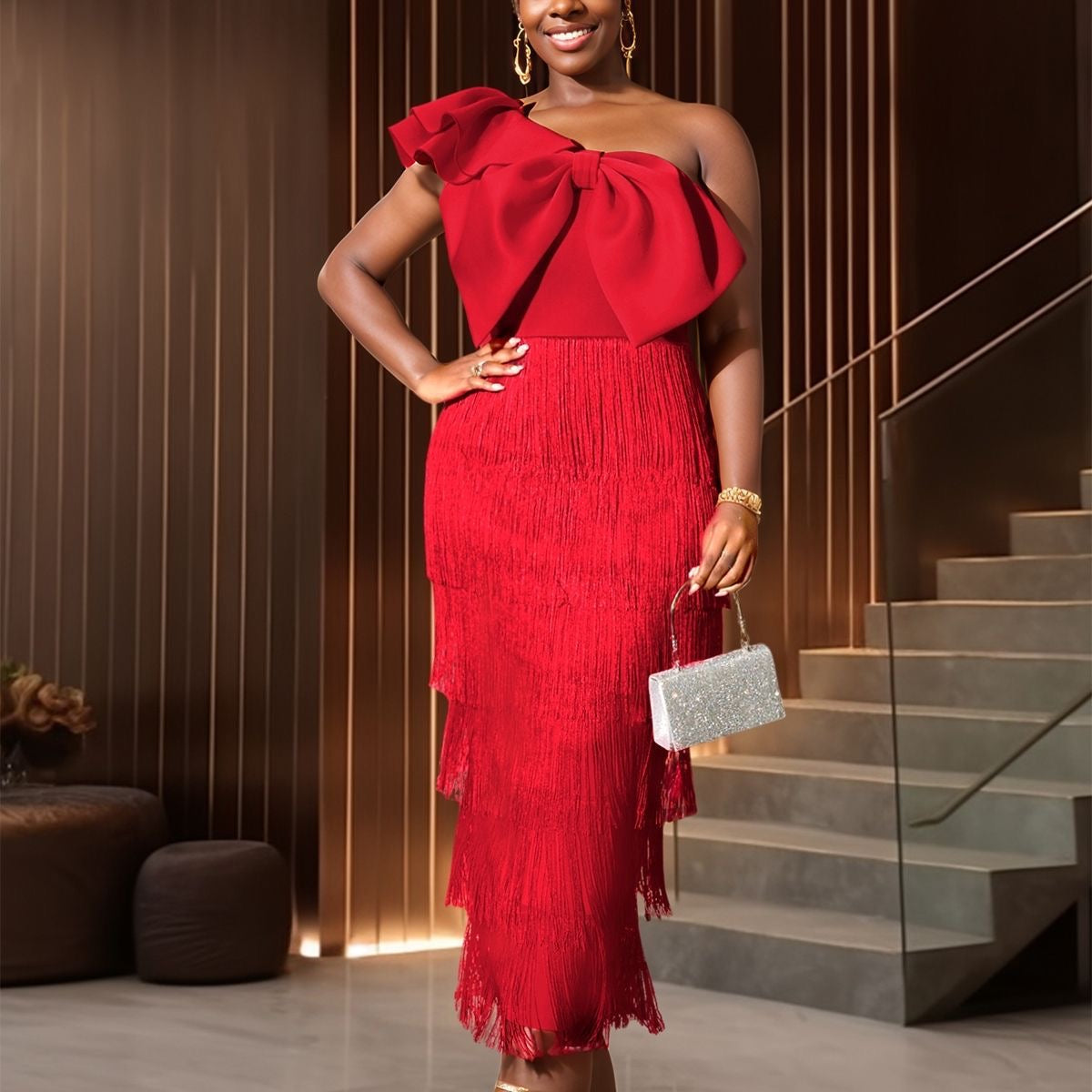 Velora Bow Fringe Midi Dress — Pre-Order