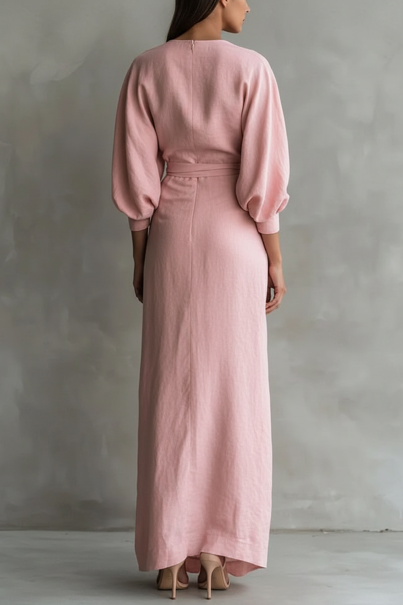 Deep V-Neck Draped Wrap Maxi Dress