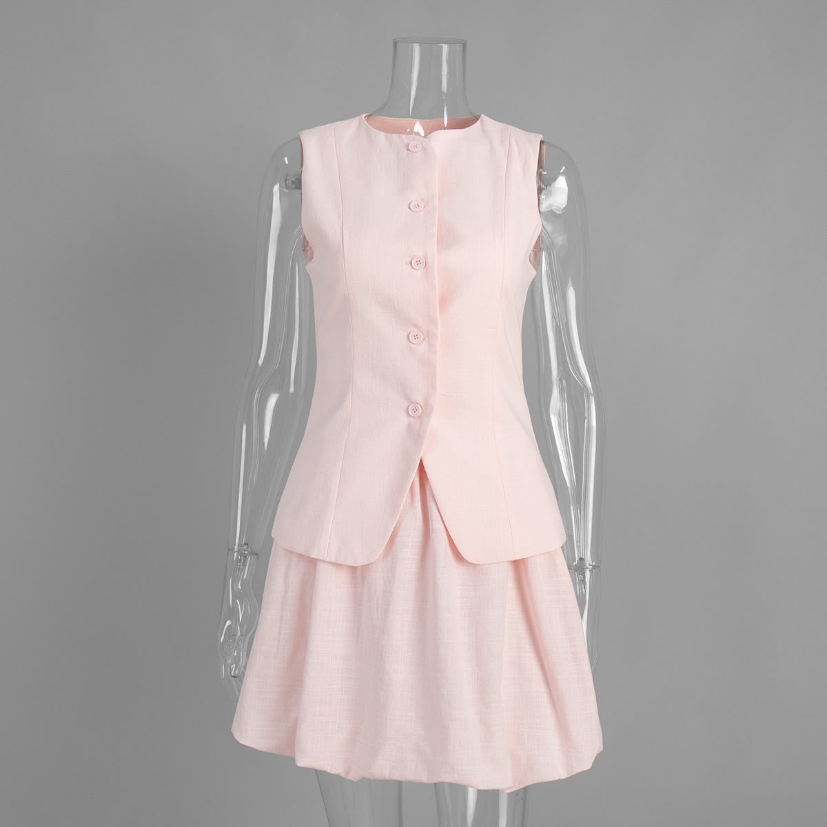 Linen Blend Vest & Bubble Mini Skirt Co-ord Set