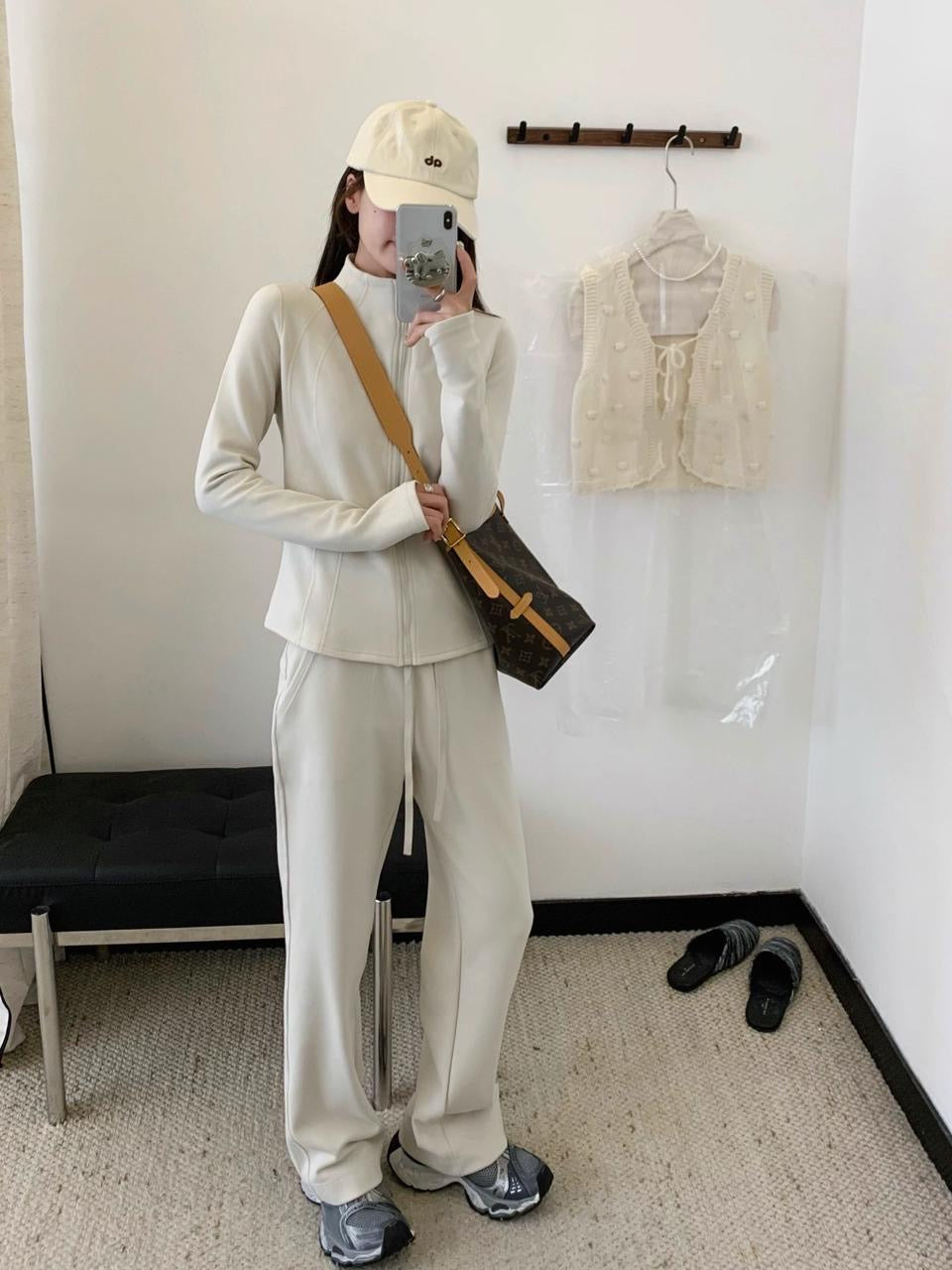 Korean Zip-Up Jacket & Wide Leg Pants Co-ord Set