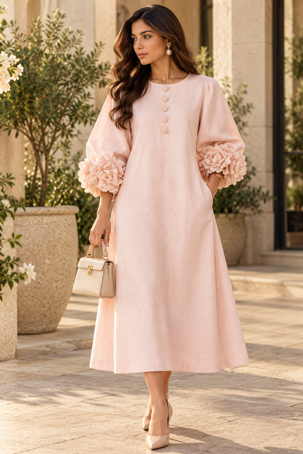 Amara Floral Cuff A-Line Midi Dress