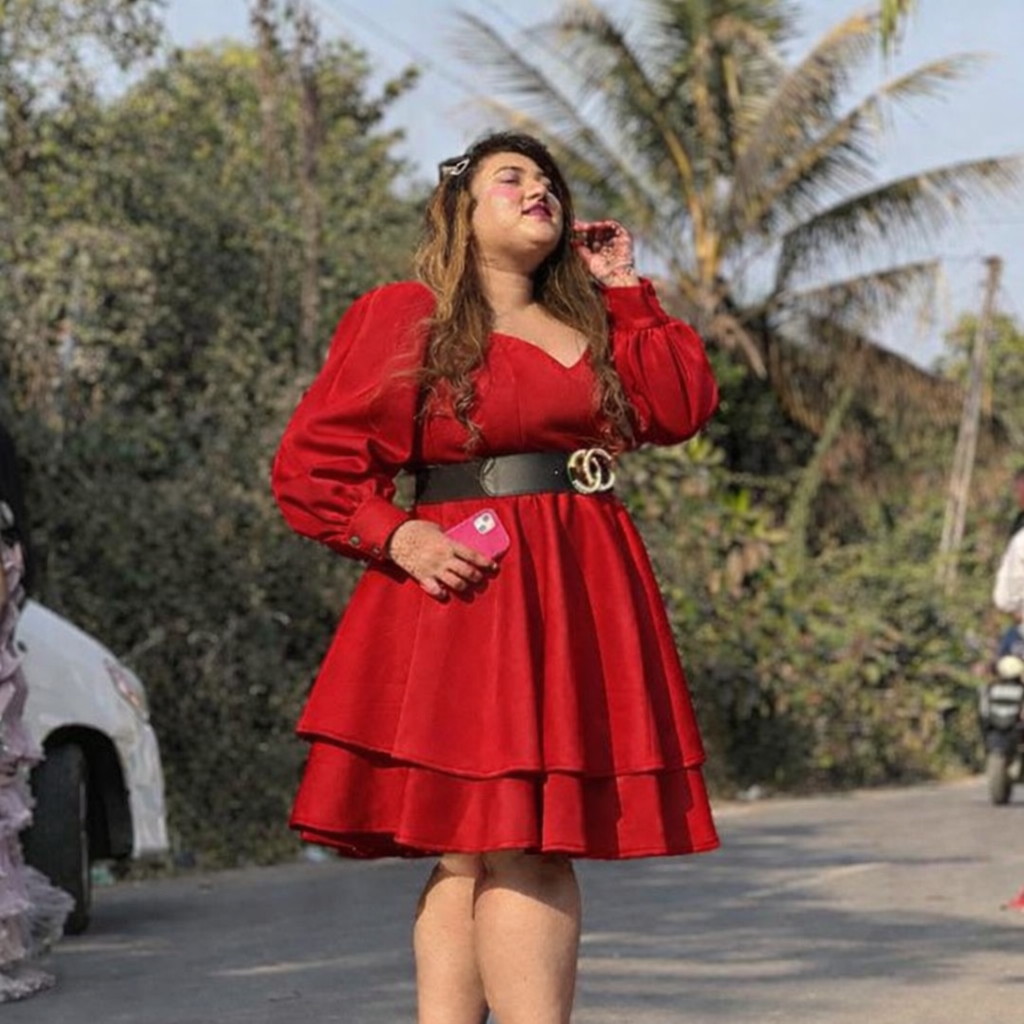 Women’s Tiered Mini Skater Dress with Puff Sleeves – Sweetheart Neckline Party Wear