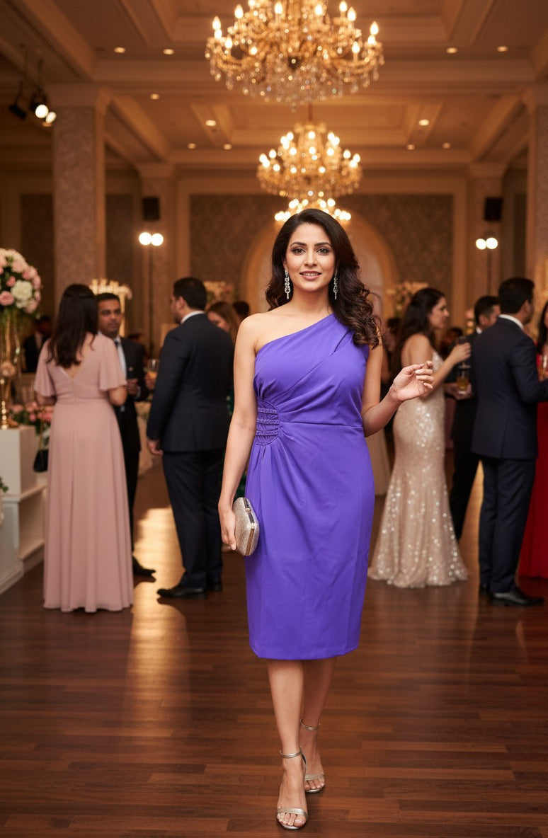 Royal Amethyst One-Shoulder Cocktail Dress