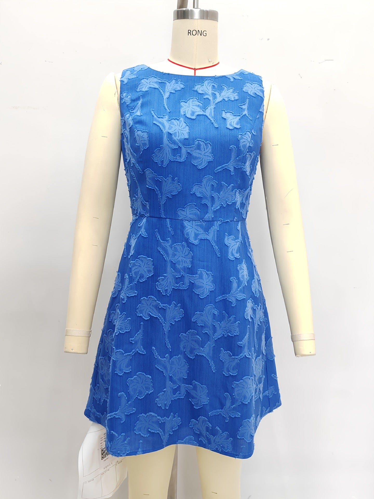 Blue Floral Appliqué A-Line Mini Dress