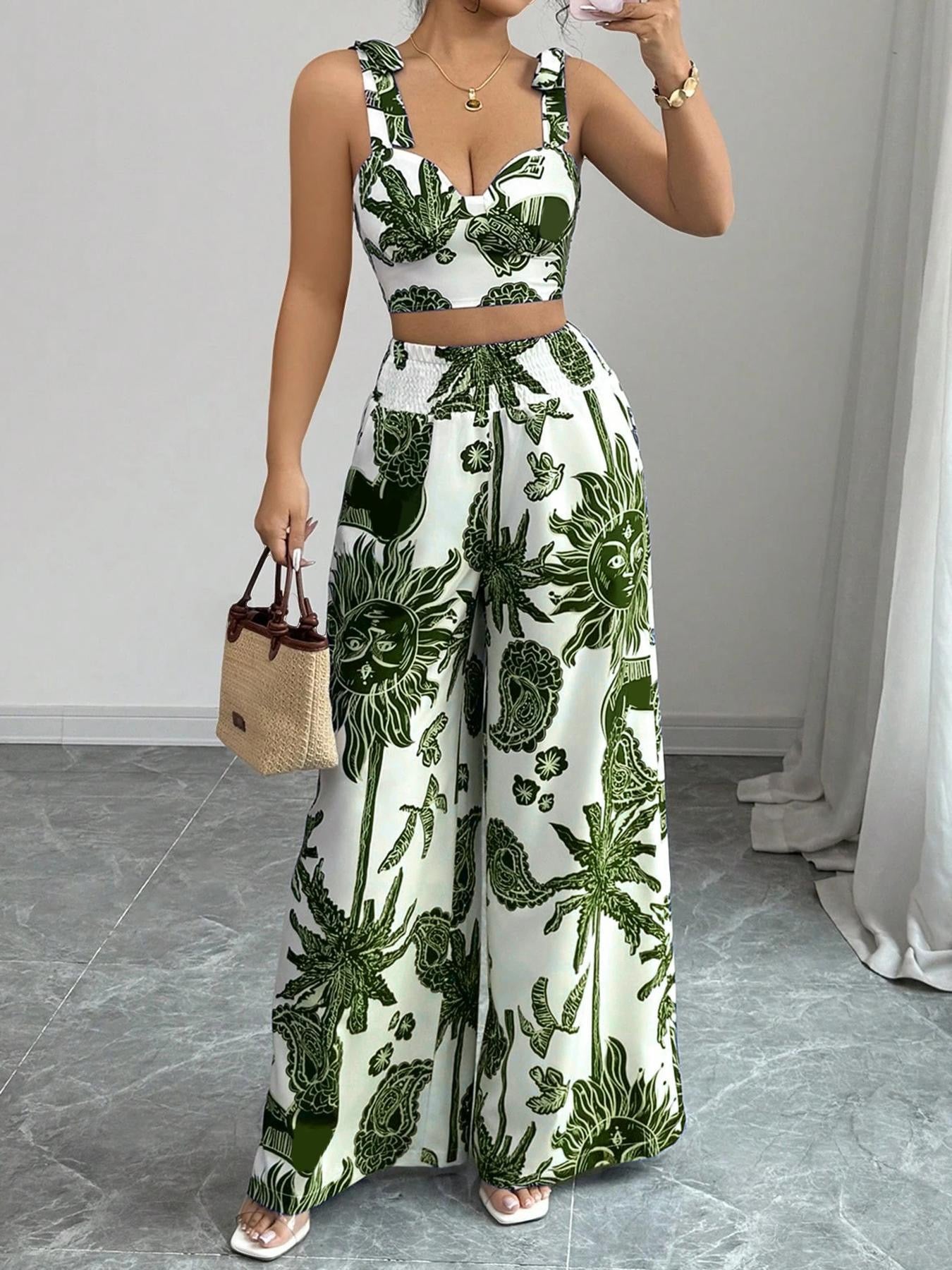 Floral Print Crop Top & Wide-Leg Pants Co-ord Set
