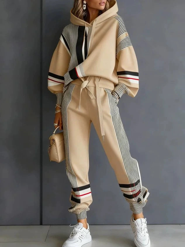 2026 European and American Spring New Style Amazon Women's Printed Hooded Long-Sleeve Long-Pants Casual Set