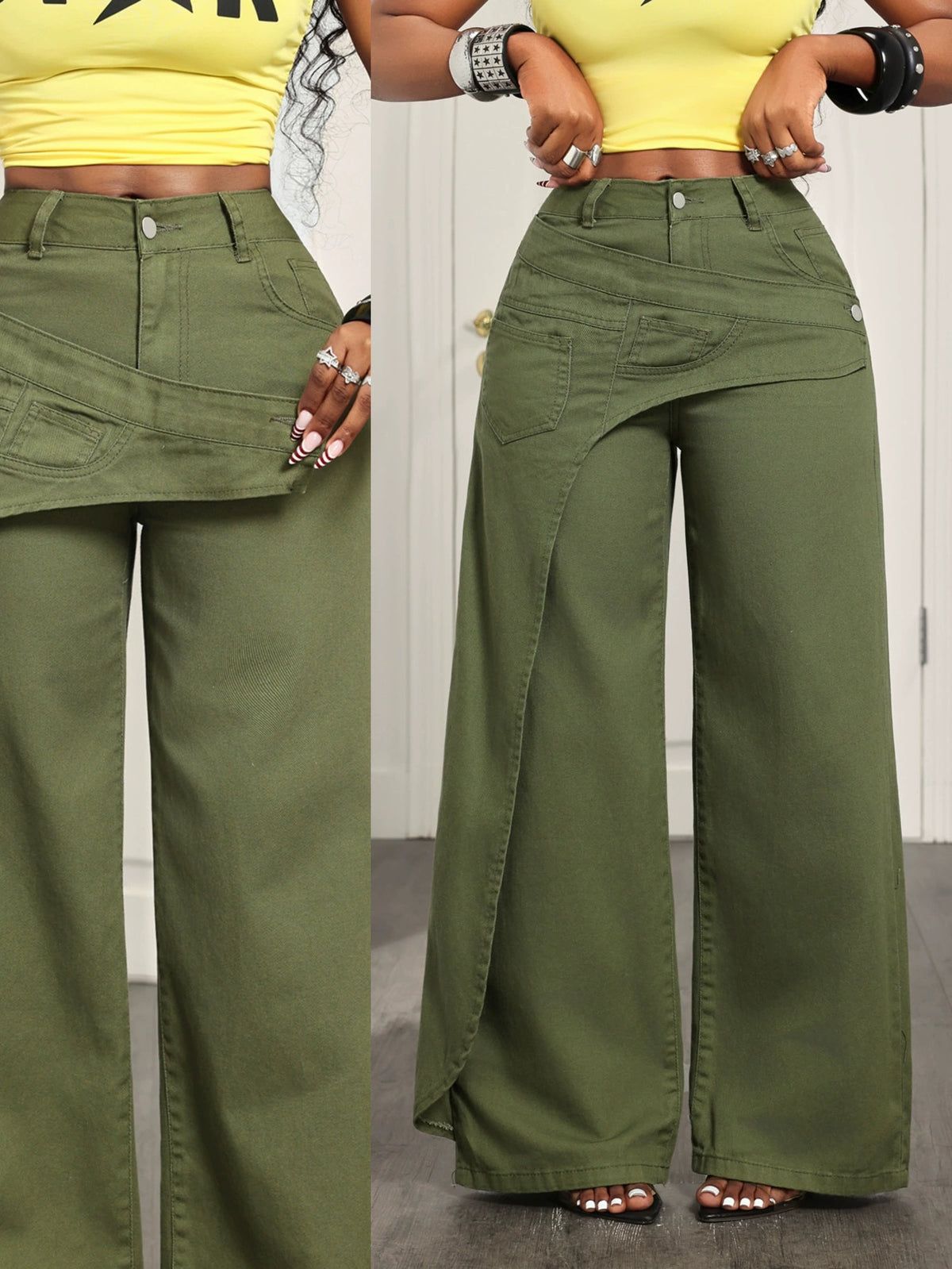 X-Spot Goods-66537 # Amazon Cross-Border European and American Versatile Casual Irregular Women's Wide-Leg Jeans Long Pants