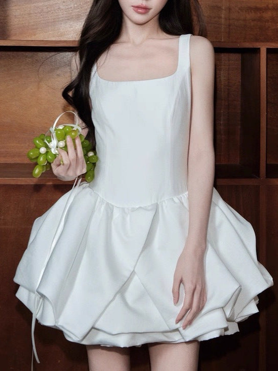 Avenement/Sleeveless Floral Puff Skirt/Tencel Acetate Blend Slim Fit A-Line Dress for Women Spring and Summer