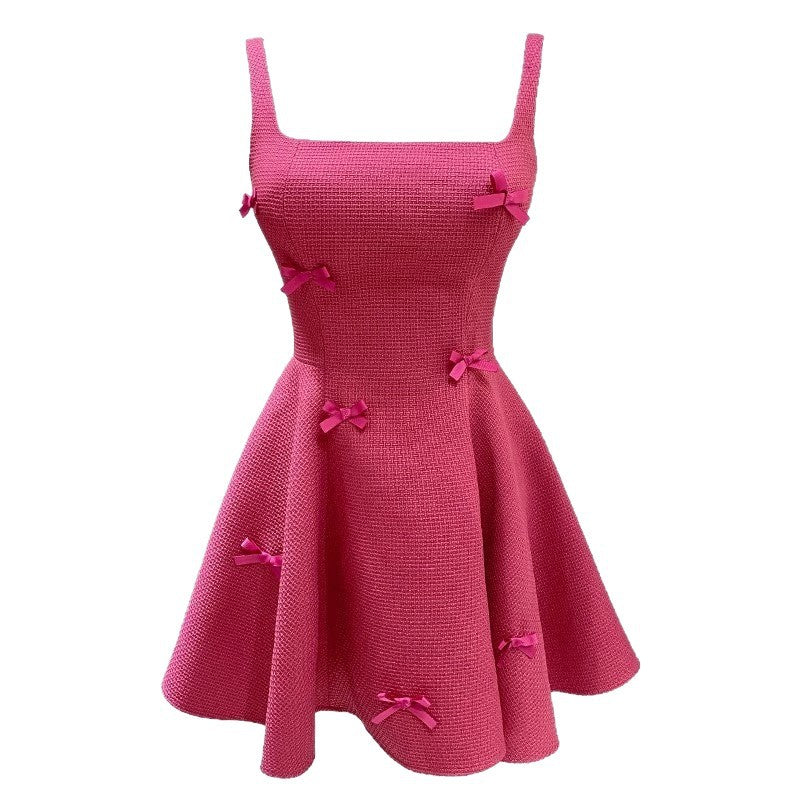 French-Style Elegant Dress for Petite Women, High-End Exquisite Princess Bow Dress with Spaghetti Straps
