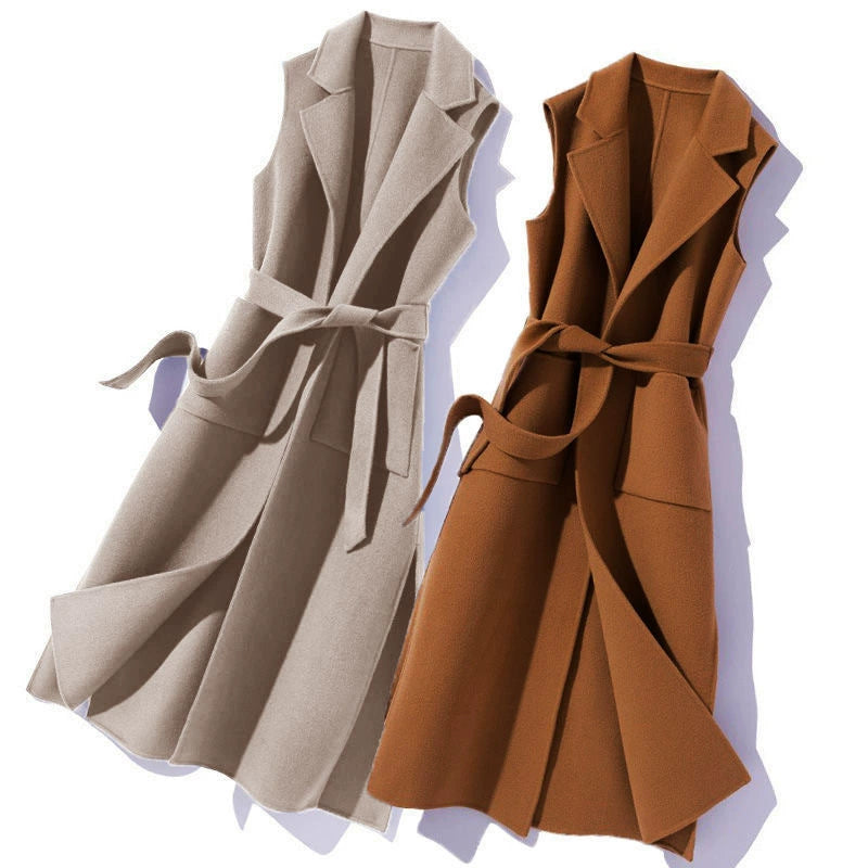 Spring and Autumn Western Style Woolen Vest Mid-length Shoulder Vest Korean Style Loose Coat for Women