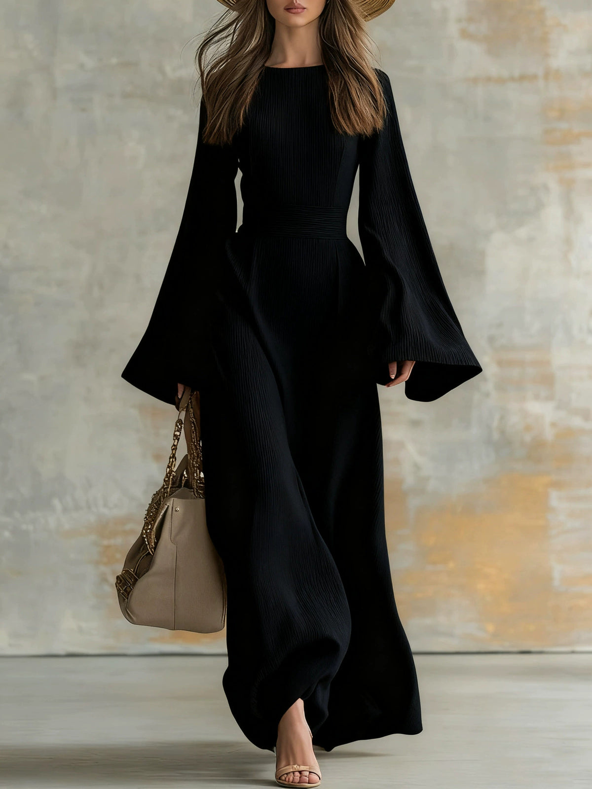 Di Yun European and American Style Elegant Solid Color Long-Sleeve Gown Dress Women's Clothing 2025 Autumn and Winter Amazon Independent Site