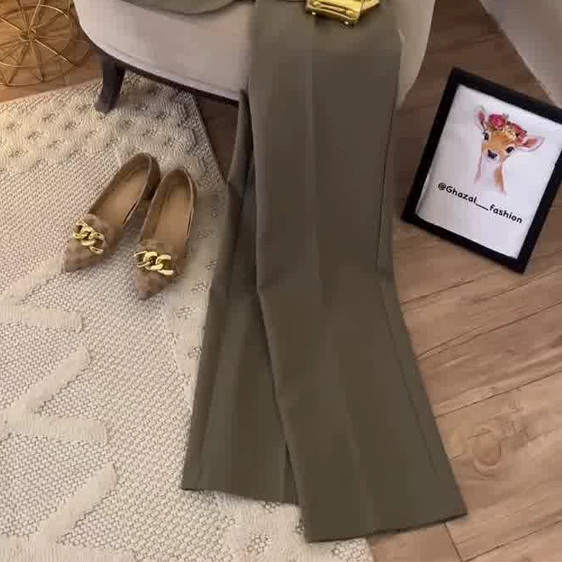 2026 New Women's Fashion European and American Amazon Cross-Border Foreign Trade Sleeveless Slimming Vest Green Wide-Leg Pants Two-Piece Set