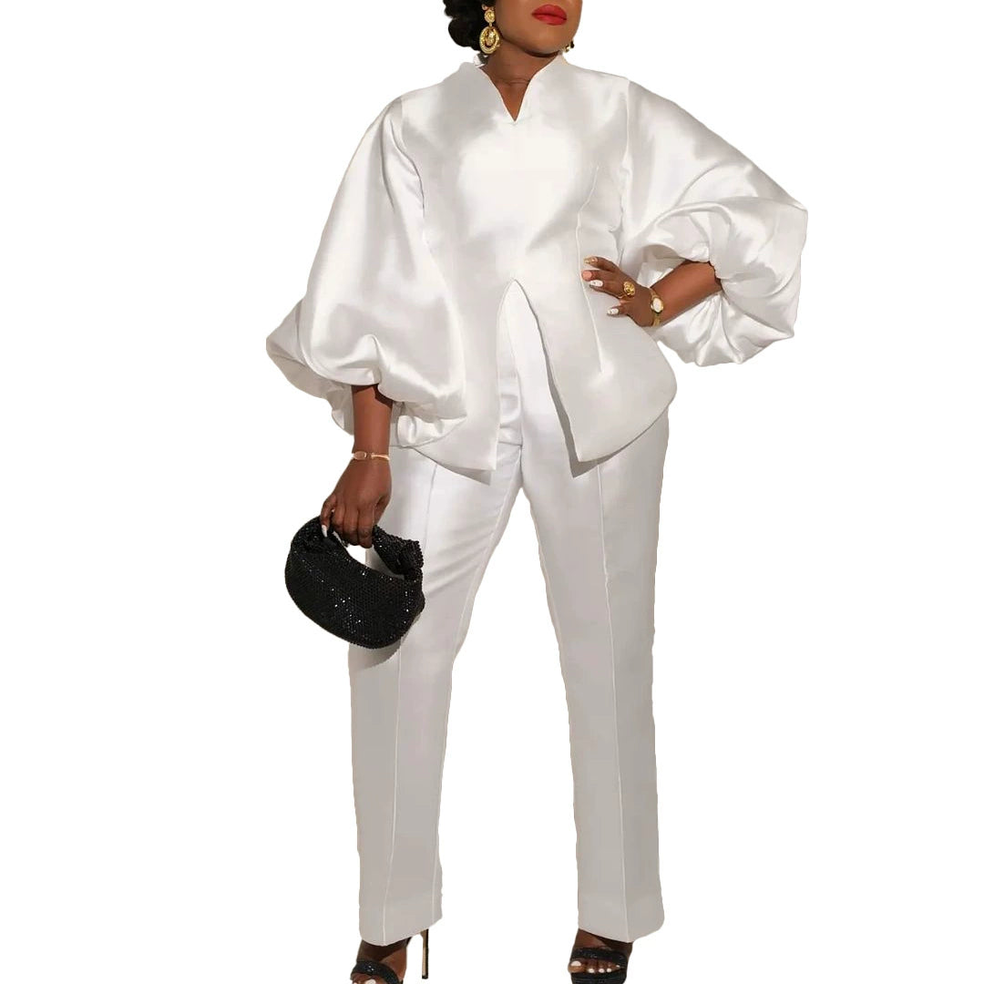 European and American Fashion Pure Color African Plus Size Two-Piece Suit