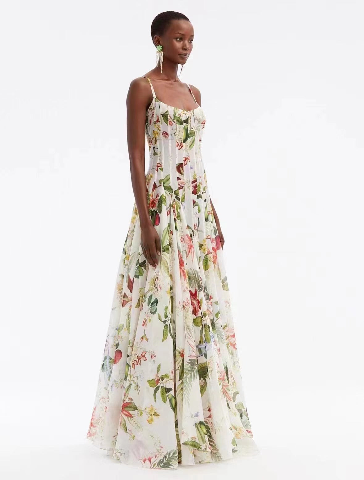 Australian Niche 2024 Summer New Sling U-Neck Sleeveless Printed Waist Hollow Long dress Women