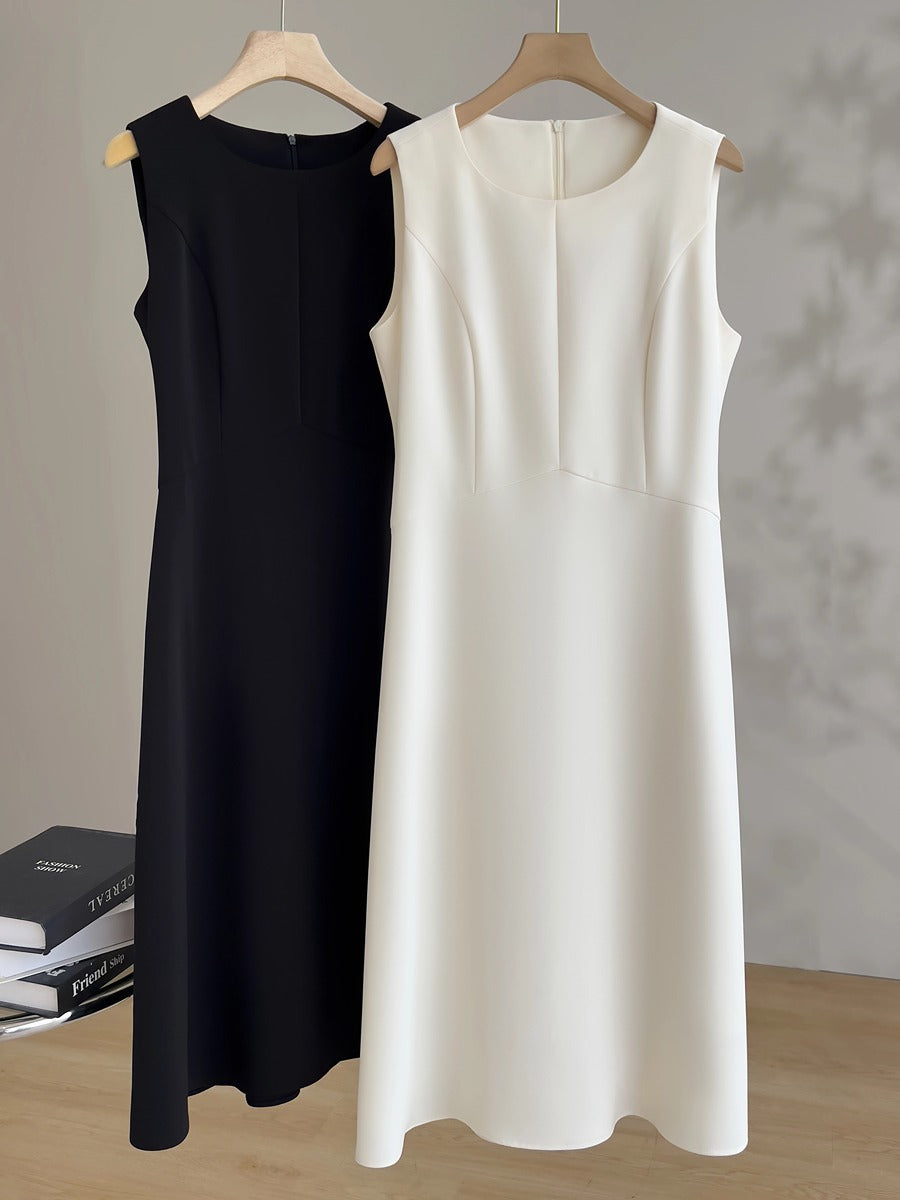 Th Style French Hepburn-Style Dress with Acetate Fabric, Spring Season, Waist-Cinching, Slimming, Sleeveless, Long Vest Dress for Work
