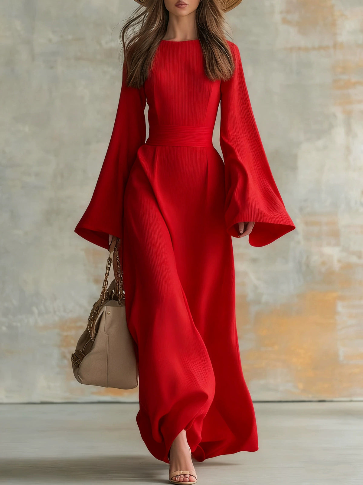 Di Yun European and American Style Elegant Solid Color Long-Sleeve Gown Dress Women's Clothing 2025 Autumn and Winter Amazon Independent Site