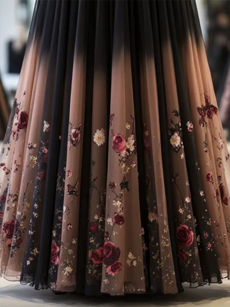 Unique High-End Skirt That Covers the Body, Is Gentle and Sweet, with a Floral Print, Women's 2026 Autumn New High-Waisted, Age-Reducing, Long Skirt