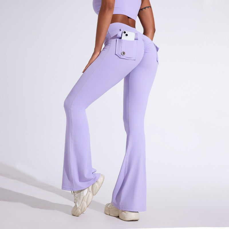 Workwear Pocket Yoga Pants Women's Peach Yoga Bell Pants Hip-lifting Sports Tight Pants Fitness Pants Micro Yoga Clothes