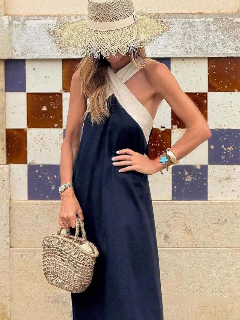 Enchanted Summer Breeze: Women's Off-Shoulder Patchwork Sleeveless Dress