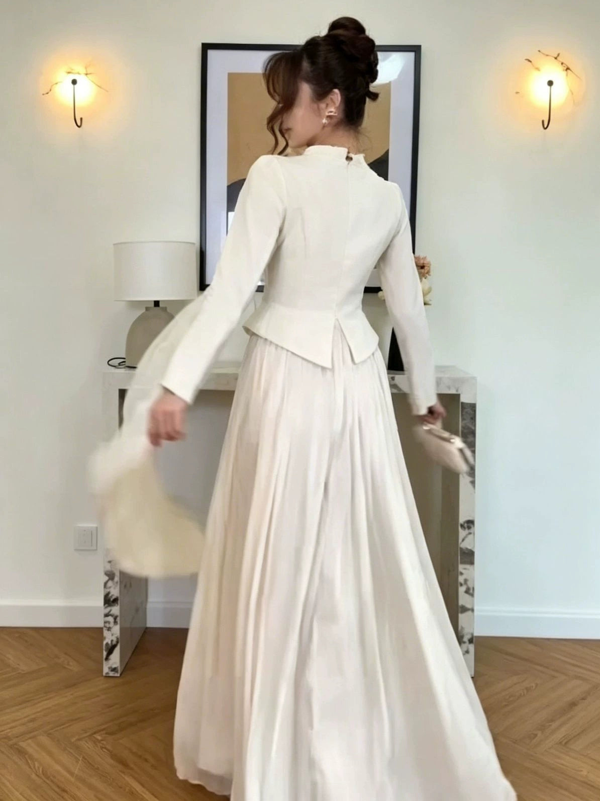 Spring 2026 European and American Amazon Cross-Border Heavy-Duty Rhinestone and Pearl Long-Sleeve Chiffon Dress