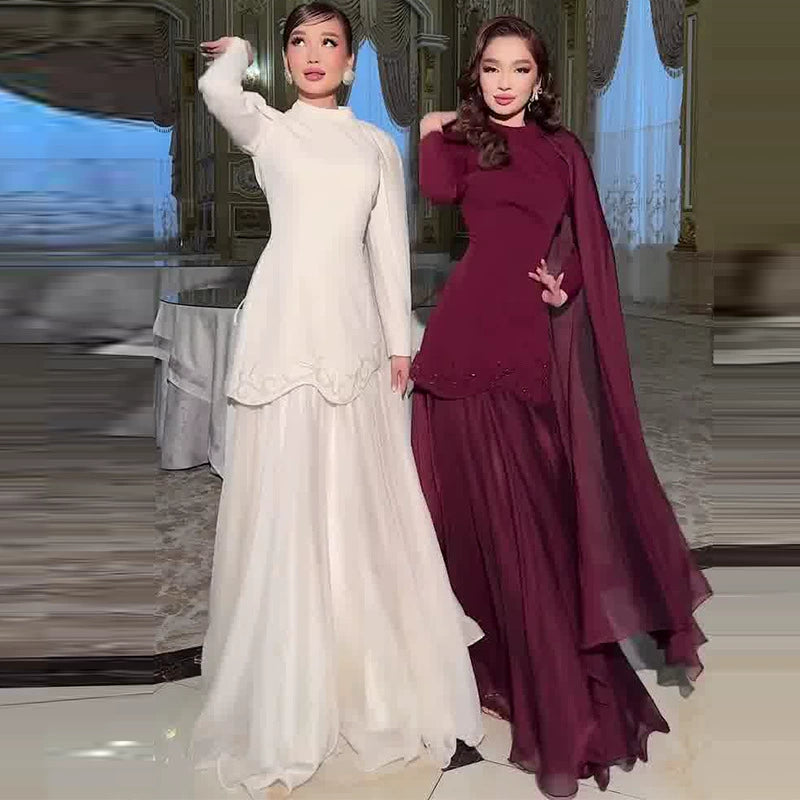 2026 New Women's Fashion European and American Amazon Cross-Border Foreign Trade Dark Brown Waist-Cinching Elegant Rhinestone-Embellished Dress Set