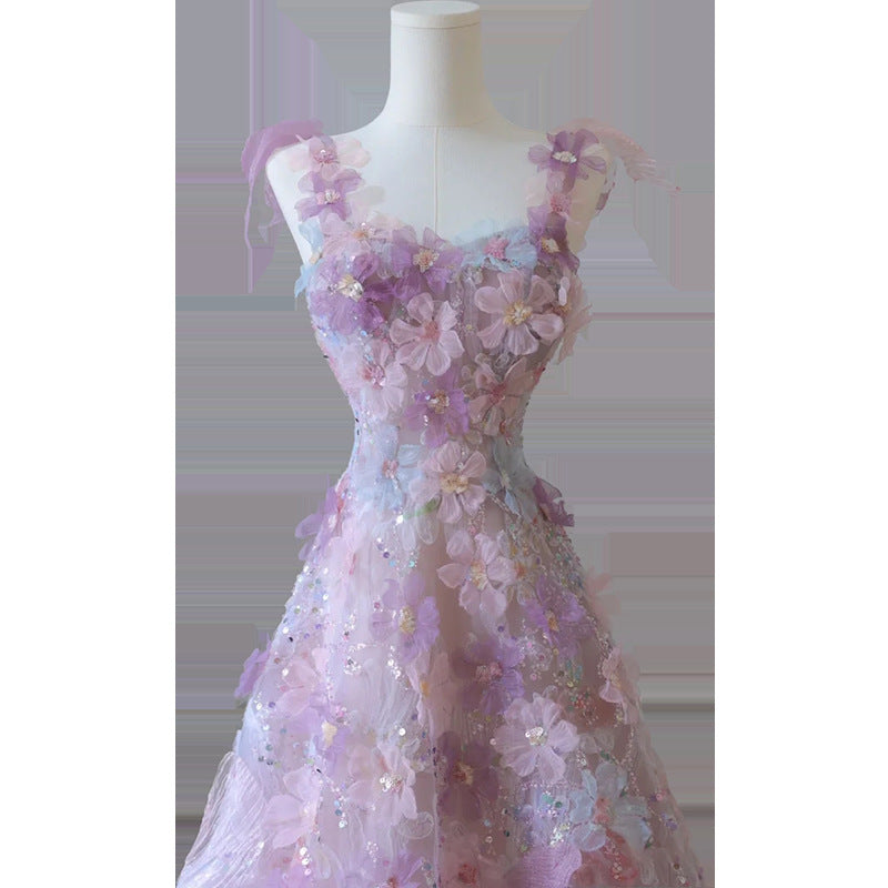 Purple Floral Toast Dress 2026 New Summer Heavy-Duty Luxury Hostess Birthday Party Banquet Dress