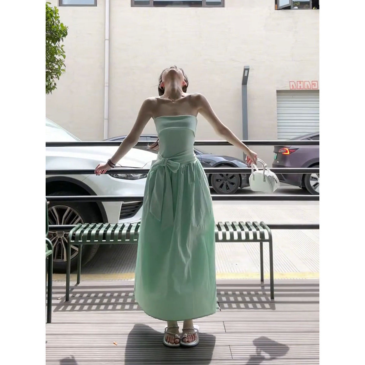 Design Sense dress 2025 Summer New French Style Elegant Bow Waist Pleated Mid-length Strapless Skirt