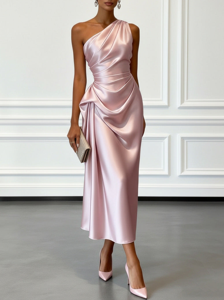 Enchanted Elegance: Women's One-Shoulder Ruched Slim-Fit Formal Gown