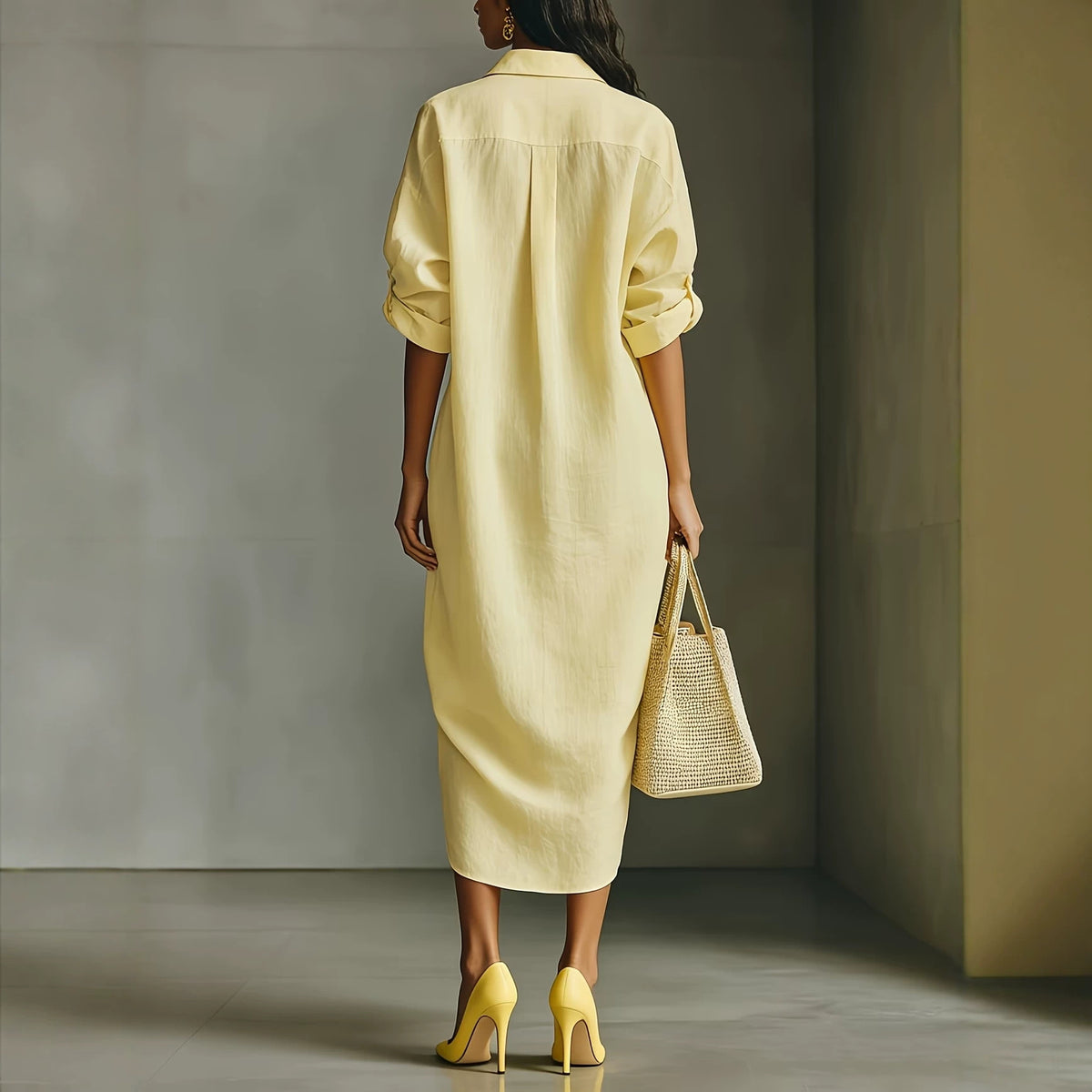 Enchanted 2026 European-Style Oversized Linen Long-Sleeve Shirt Dress with Rolled Cuffs and Side Slits