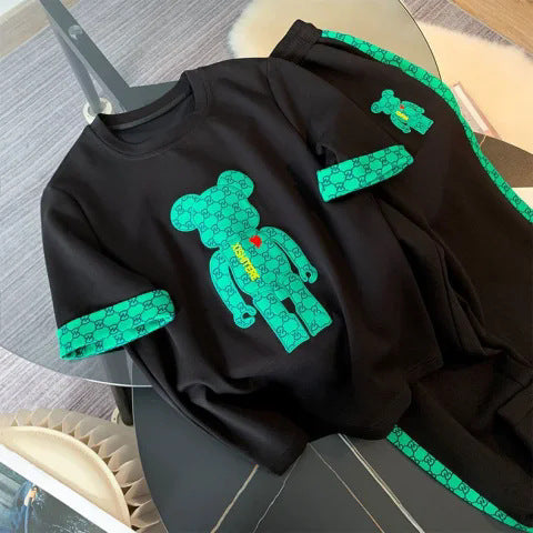 Casual Sports suit Women's Summer 2025 New Fashion Stylish Fried Street Age-reducing Short-sleeved Crewneck Wide-leg Pants Two-piece Set