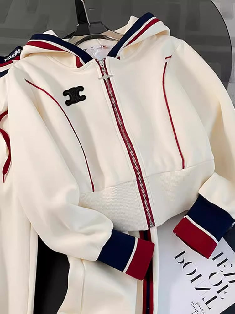High-end Casual Sports suit Women's Spring 2024 New Fashionable European Goods Hooded Sweatshirt Straight Pants Two-piece Set