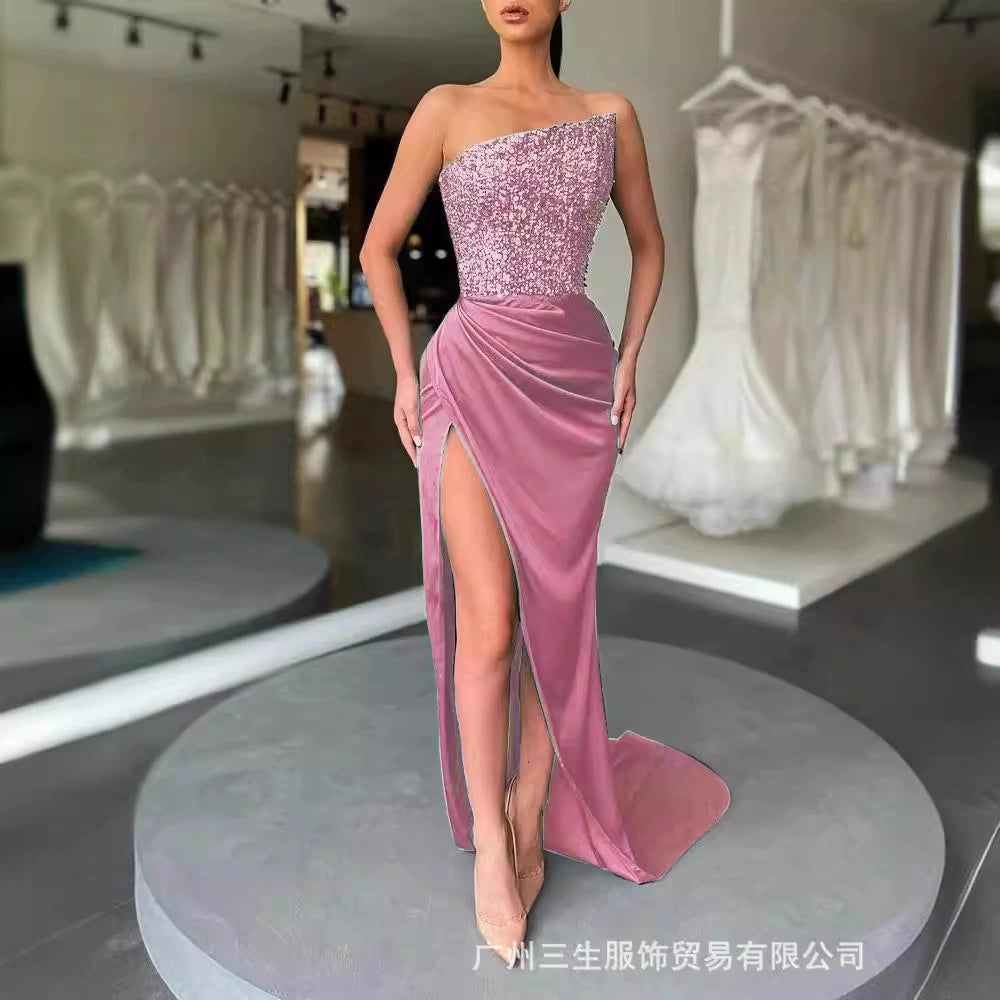 2026 New Cross-Border Foreign Trade Style Green Sequin Fairy Long Sleeveless Fashionable Elegant Mid-Length Evening Dress
